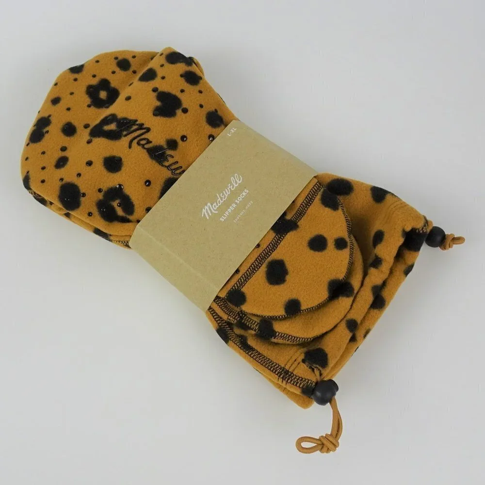 Madewell Slipper Socks Leopard Fleece Plush NWT L/XL